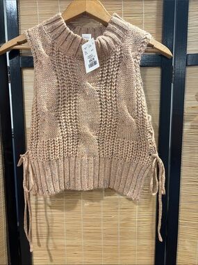 Kerisma Tan Cable Knit Sleeveless Crewneck Sweater Vest